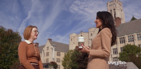 Dr. Jennifer Stevens (left), assistant professor of marketing, was joined by WGTE's Kristi Hoffman on the campus of The University of Toledo to discuss the business of social media.