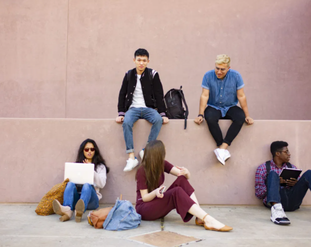 students sitting around talking 