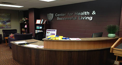 photo of the front desk in the lobby of the center