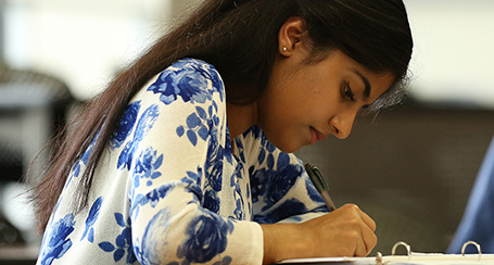 student taking test