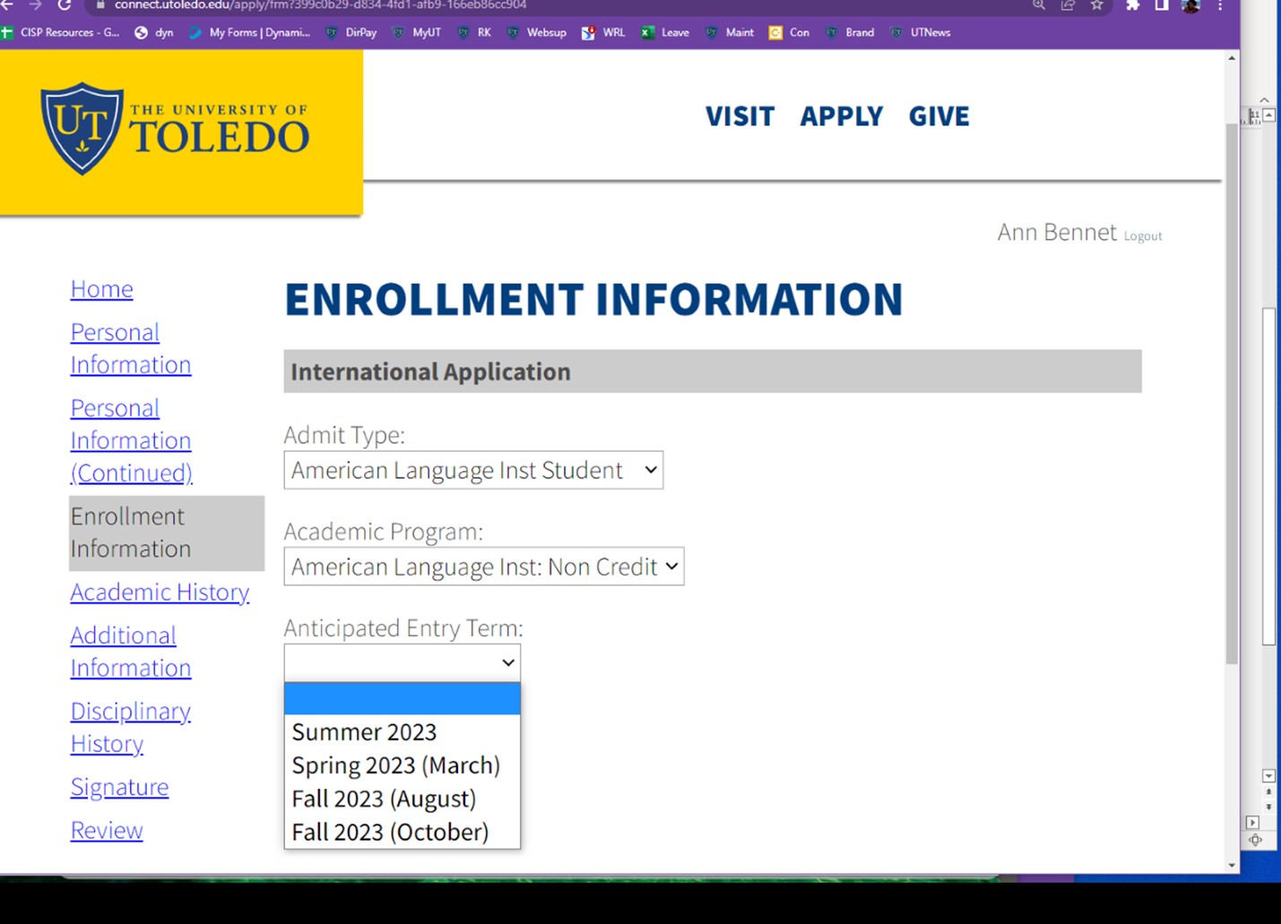Enrollment Information Start Date