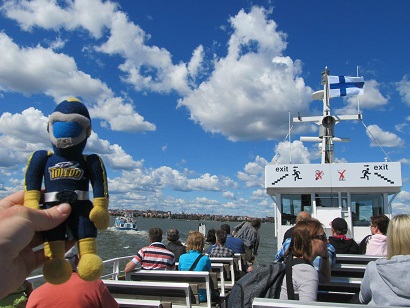 Rocky on a boat