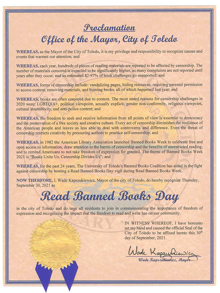 2021 Mayor's Proclamation of Banned Books Day, September 30, 2021 2021 Mayor's Proclamation of Banned Books Day, September 30, 2021
