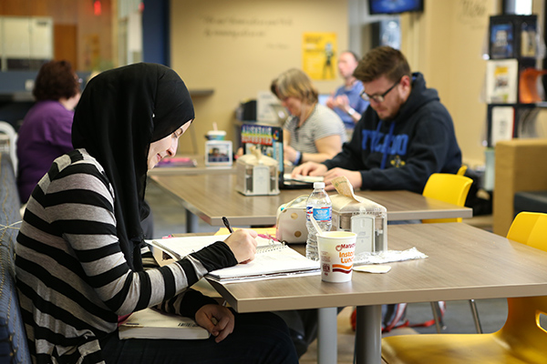 Students studying in the Commuter Lounge