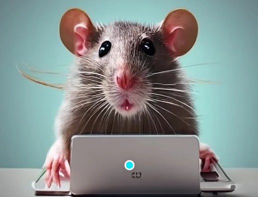 Color image of a rat sitting at a laptop ready to type