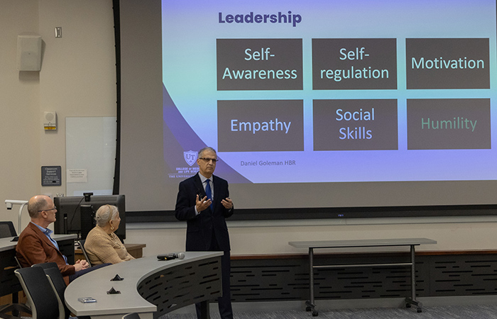 Dr. Ali presenting on leadership during a faculty development session. 