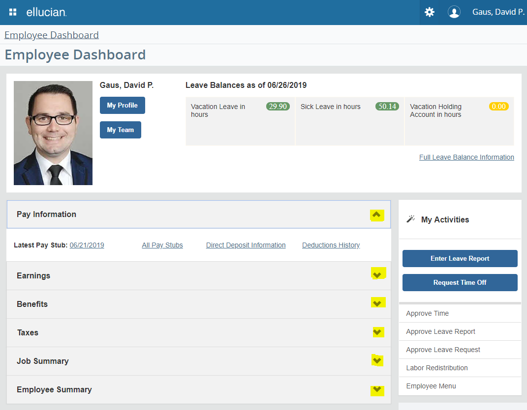 Employee Dashboard - My Profile - Accordion