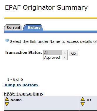 EPAF Originator Summary History Tab