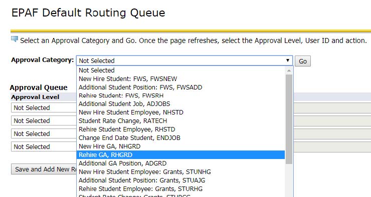 Select Approval Catagory From drop down list