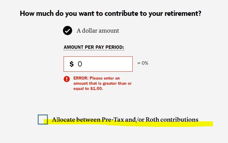 Snip of how much to contribute view