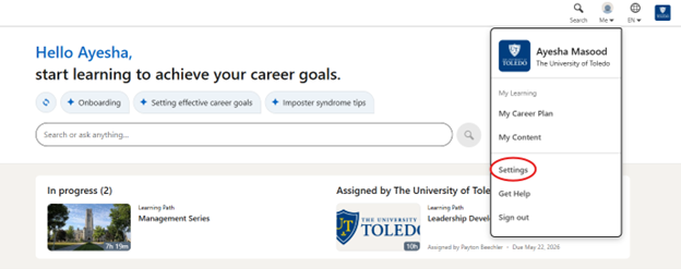 LinkedIn Learning Settings LinkedIn Learning Settings screenshot