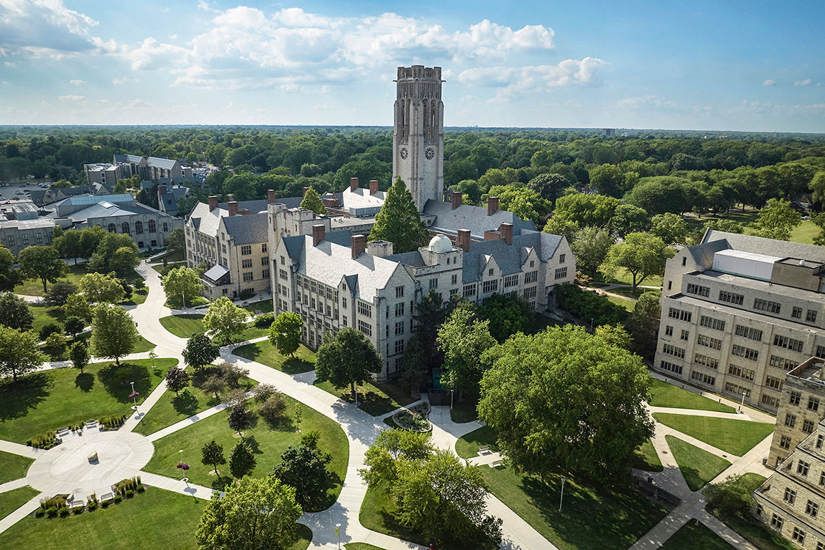 aerial shot of centennial mall and university hall