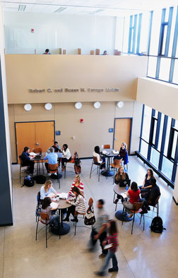 Aerial photo of students in the Savage Atrium Aerial photo of students in the Savage Atrium