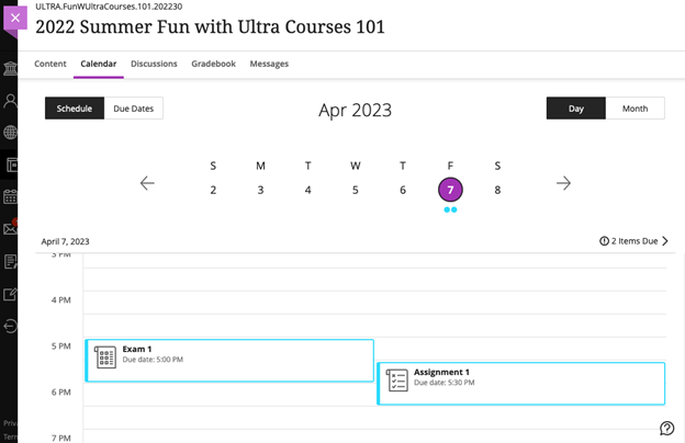 Student calendar image example