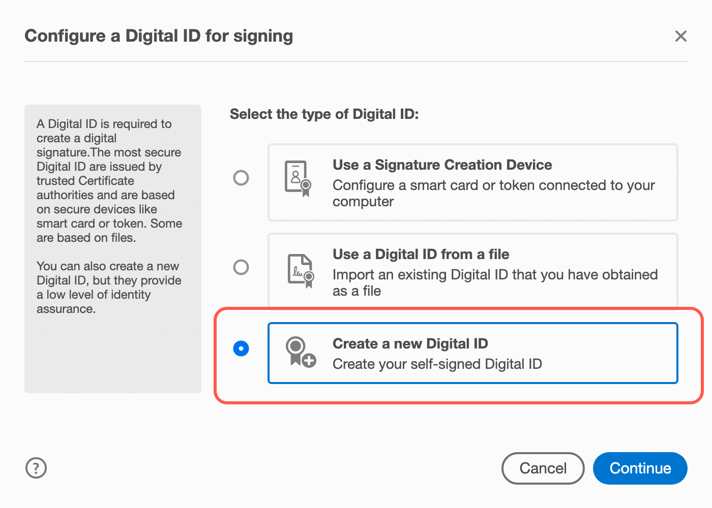 Create new digital signature