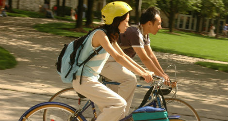 students riding bikes