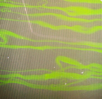 Green polymer filaments in a channel of water