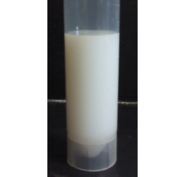 Fumed silica slurry in a test tube (looks like milk).