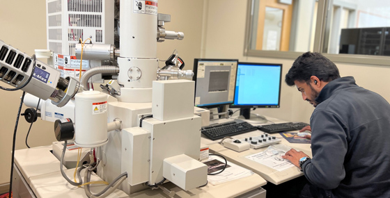 A student working in the Center for Materials and Sensor Characterization