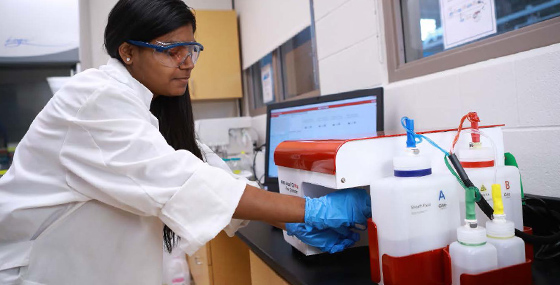 A student working in the Center for Materials and Sensor Characterization