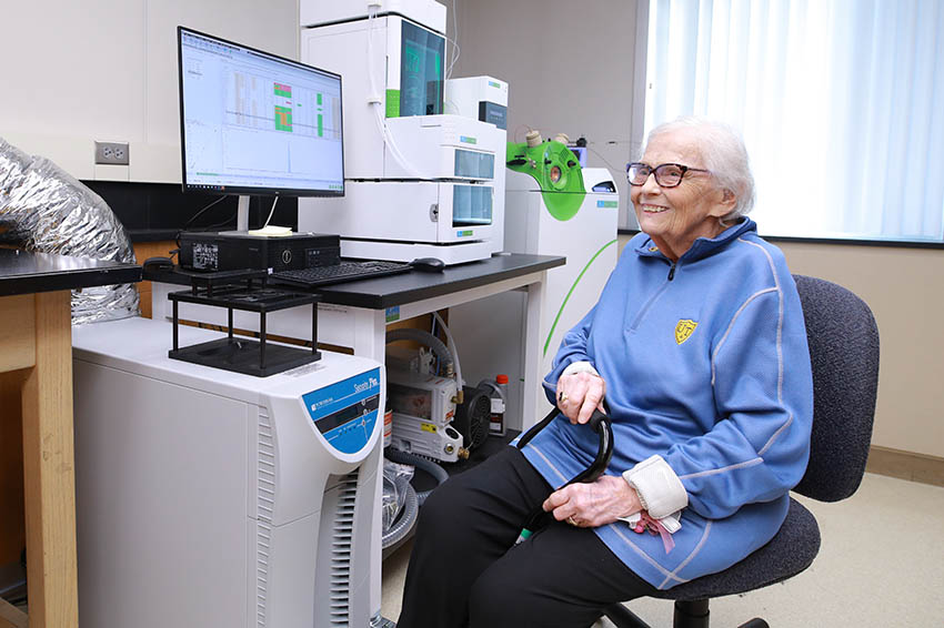 Dr. Nina McClelland in the lab dedicated to her