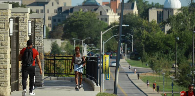 students walking on campus