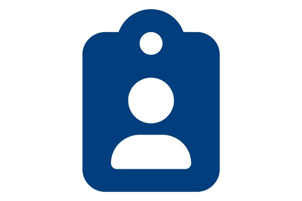 Dark blue clipboard flat icon with transparent avatar shape inside