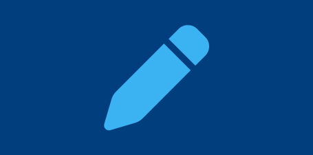 Light blue pencil flat icon with dark blue background