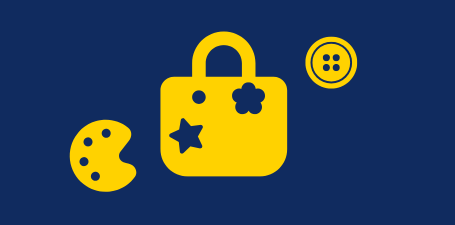 Tote bag flat icon, button flat icon, star flat icon, and flower flat icon