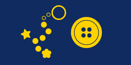 Flat icons arranged together to form a keychain design and button