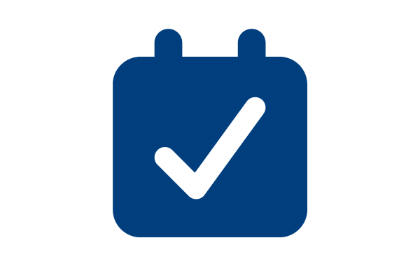 Midnight blue calendar and check icon