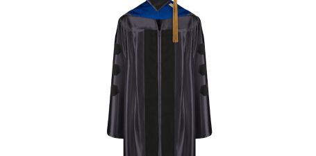 Doctoral graduation gown with chevrons and velvet front panels