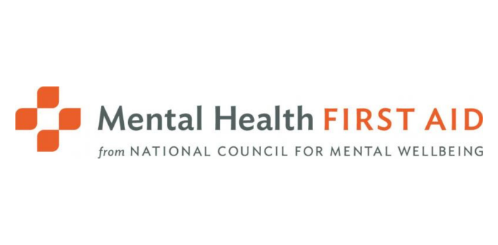 Mental Health First Aid horizontal orange and gray logo