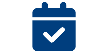 Blue calendar flat icon with check