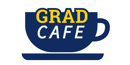 Grad Cafe logo with blue mug and yellow and white text overlay.