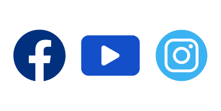 Blue Facebook, YouTube, and Instagram logos side by side