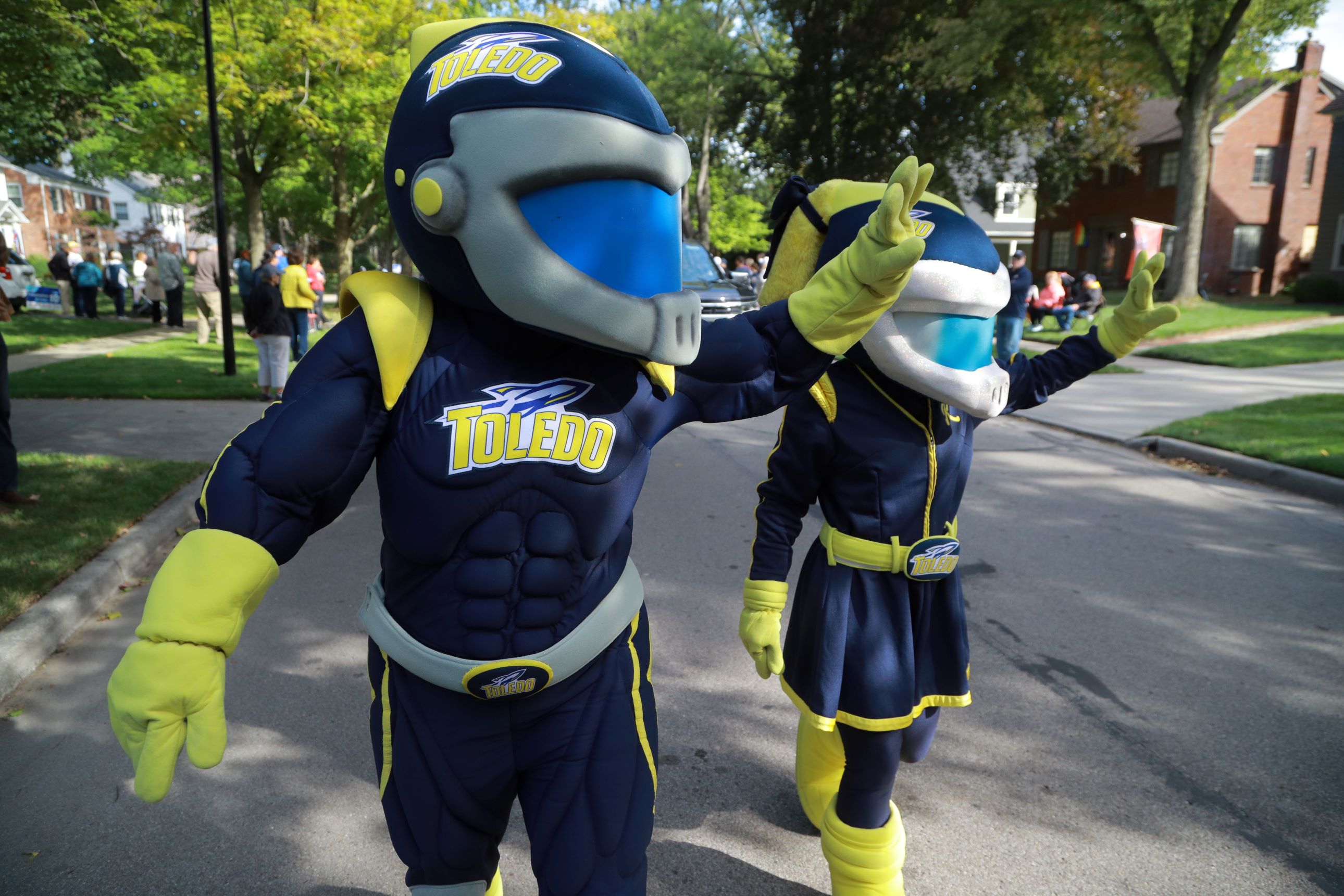 Rocky and Rocksy on the parade route