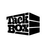 Black text logo that says "TackBox" written in the shape of a square