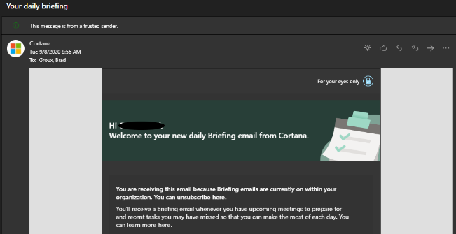 Cortana Daily Briefing Email Image
