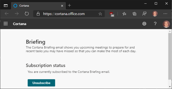 Cortana Subscription Status Image