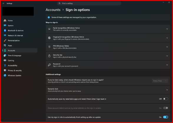 Sign in options Sign in options