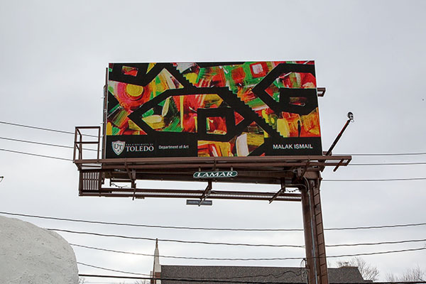 a billboard that displays the work of a UToledo art student on a digital billboards throughout the greater Toledo area