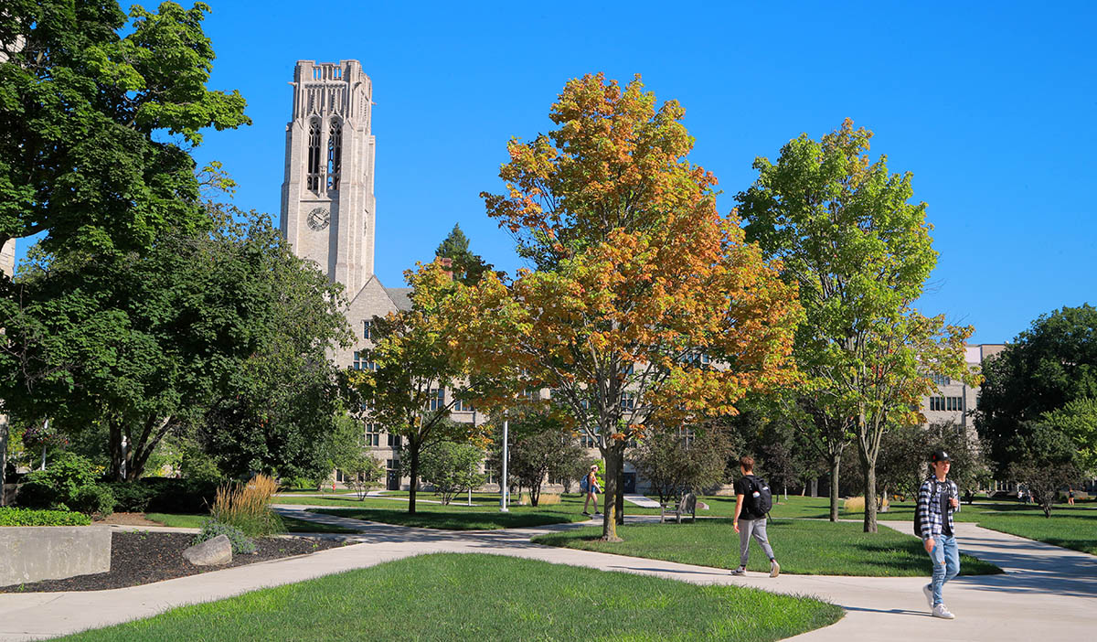 Beauty shot of University Hall in the Fall