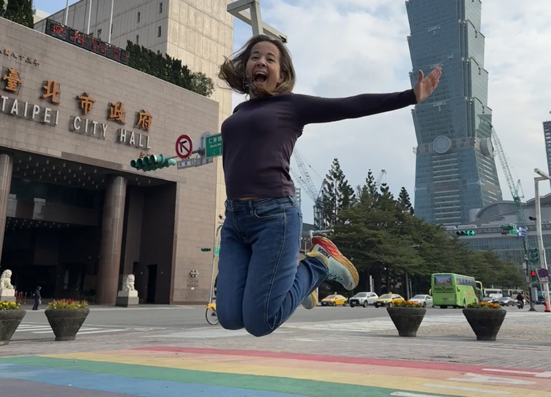 Missy Ledesma-Leese jumping for joy