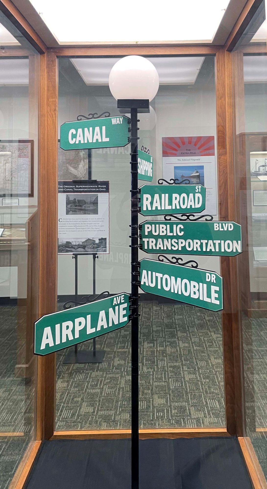 Exhibit case with street signs