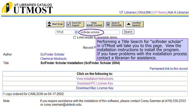 SciFinder listing in UTMOST