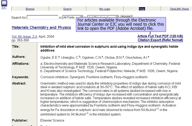 For articles available through the Electronic Journal Center or EFC yo uwil lneed to click the Article Full Text link to open the PDF (Adobe Acrobat) file.