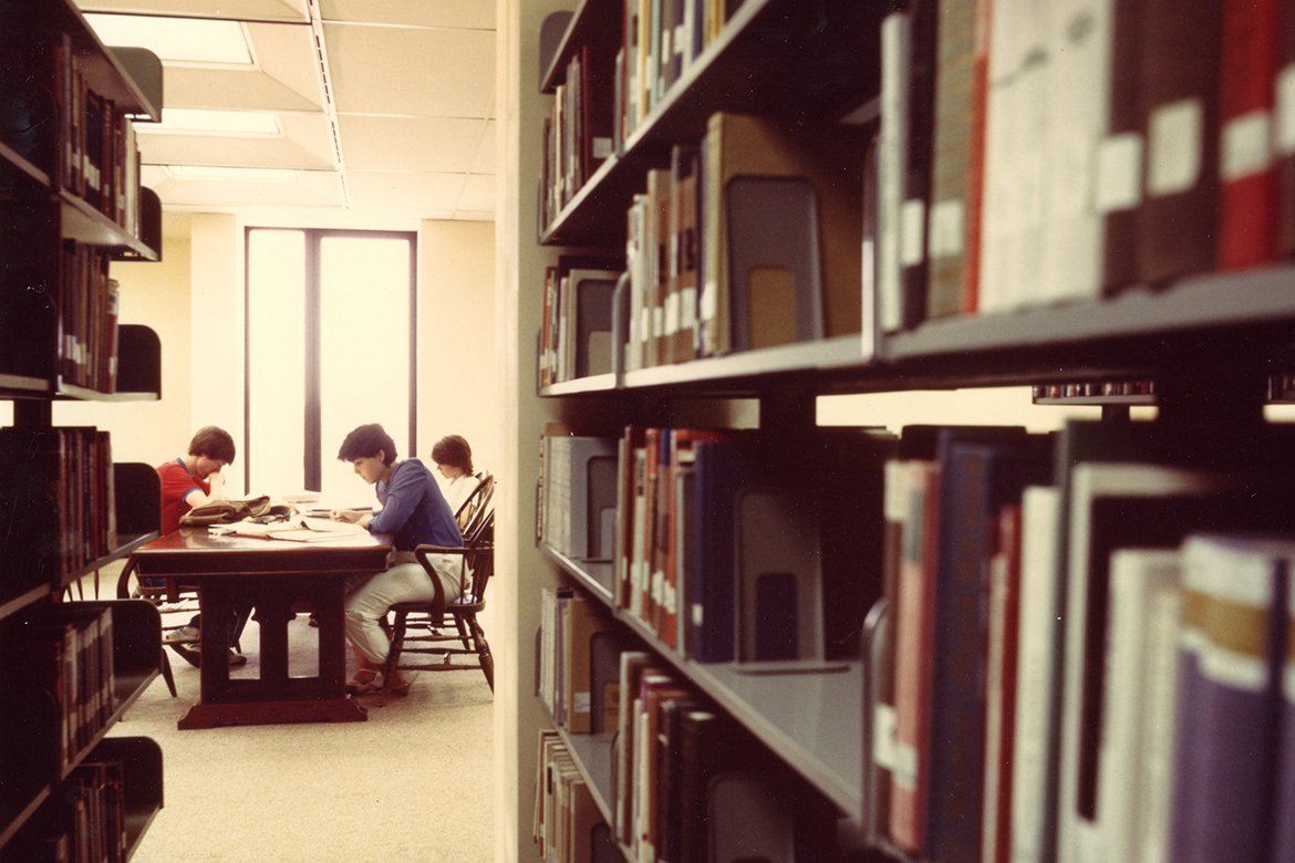 View of students from the stacks