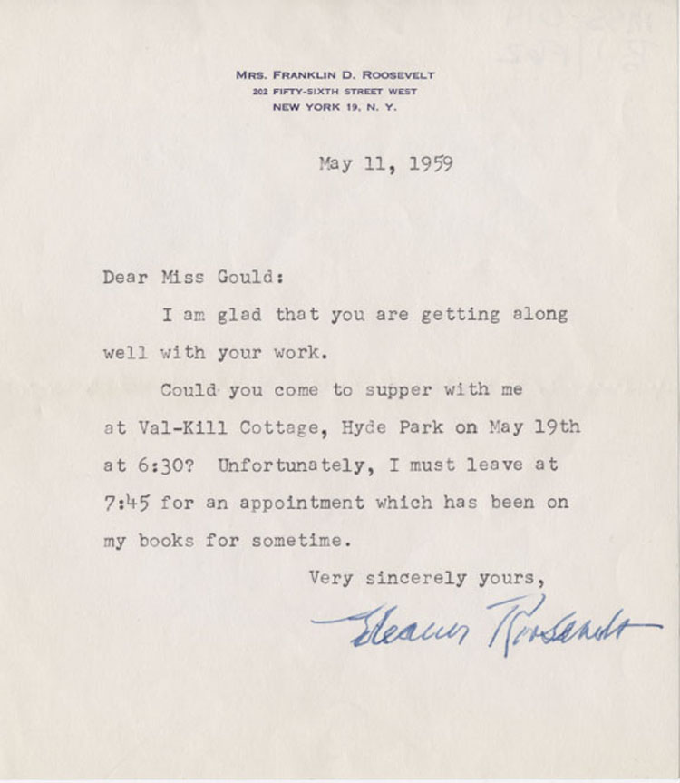 Letter from Eleanor Roosevelt to Jean Gould