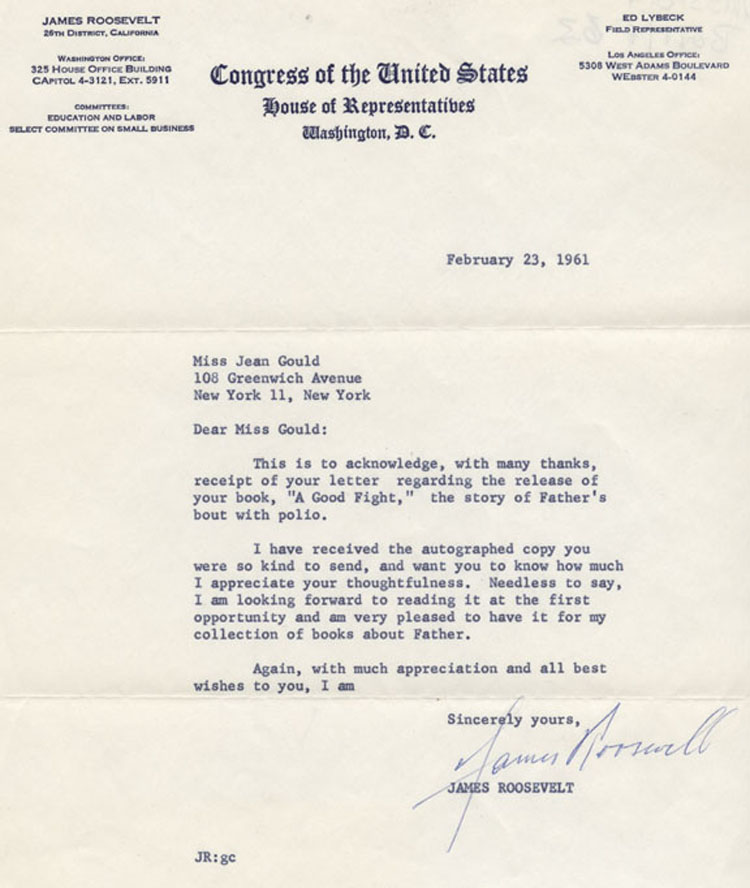 Letter of James Roosevelt to Jane Gould